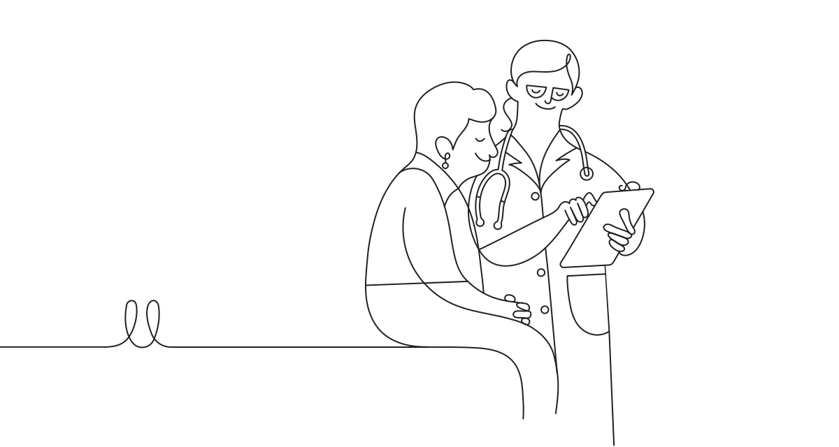 A line illustration of two people sitting on exercise balls using dumbbells.